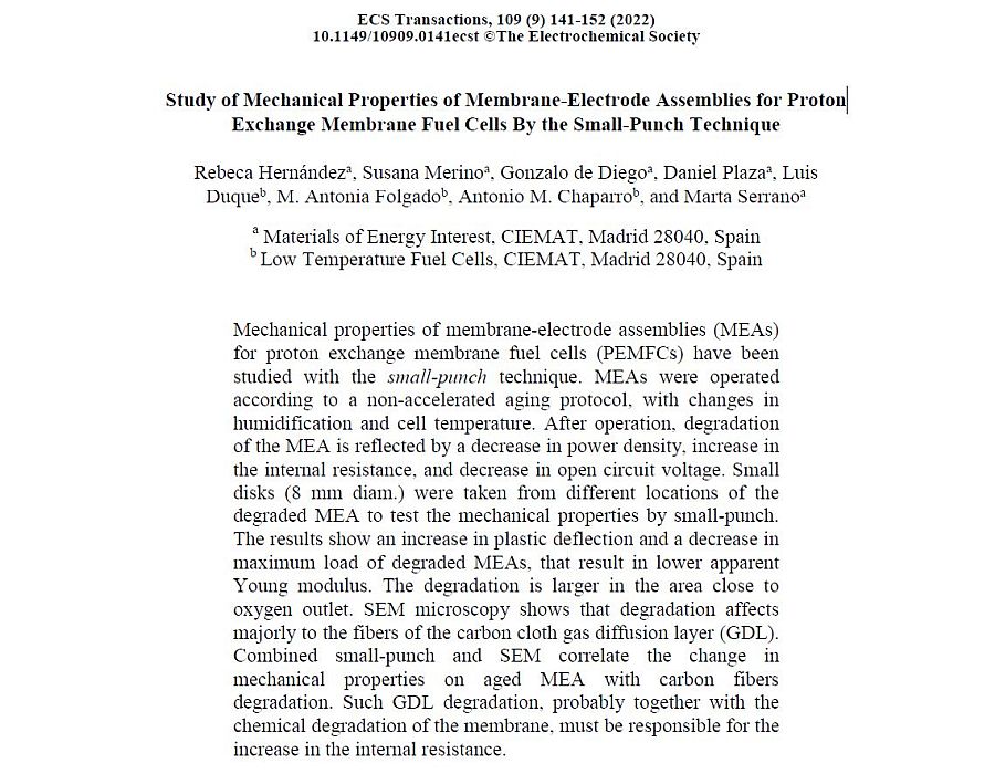Study of Mechanical Properties of Membrane-Electrode Assemblies for Proton Exchange Membrane Fuel Cells By the Small-Punch Technique