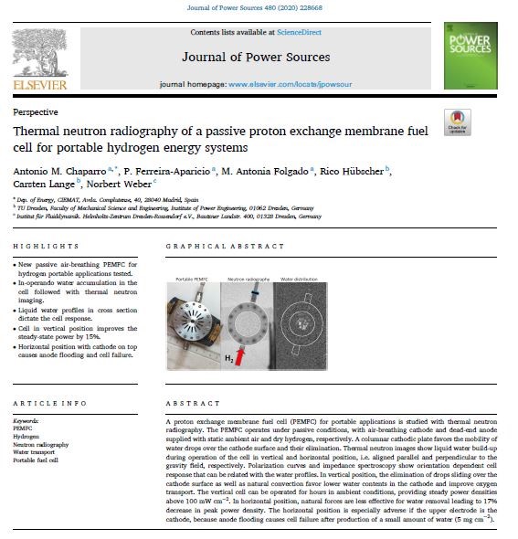Thermal neutron radiography of a passive proton exchange membrane fuel cell for portable hydrogen energy systems